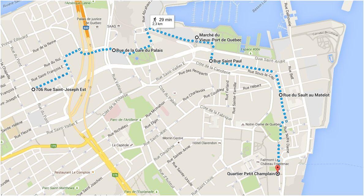 Quebec City haritası aşağı şehir