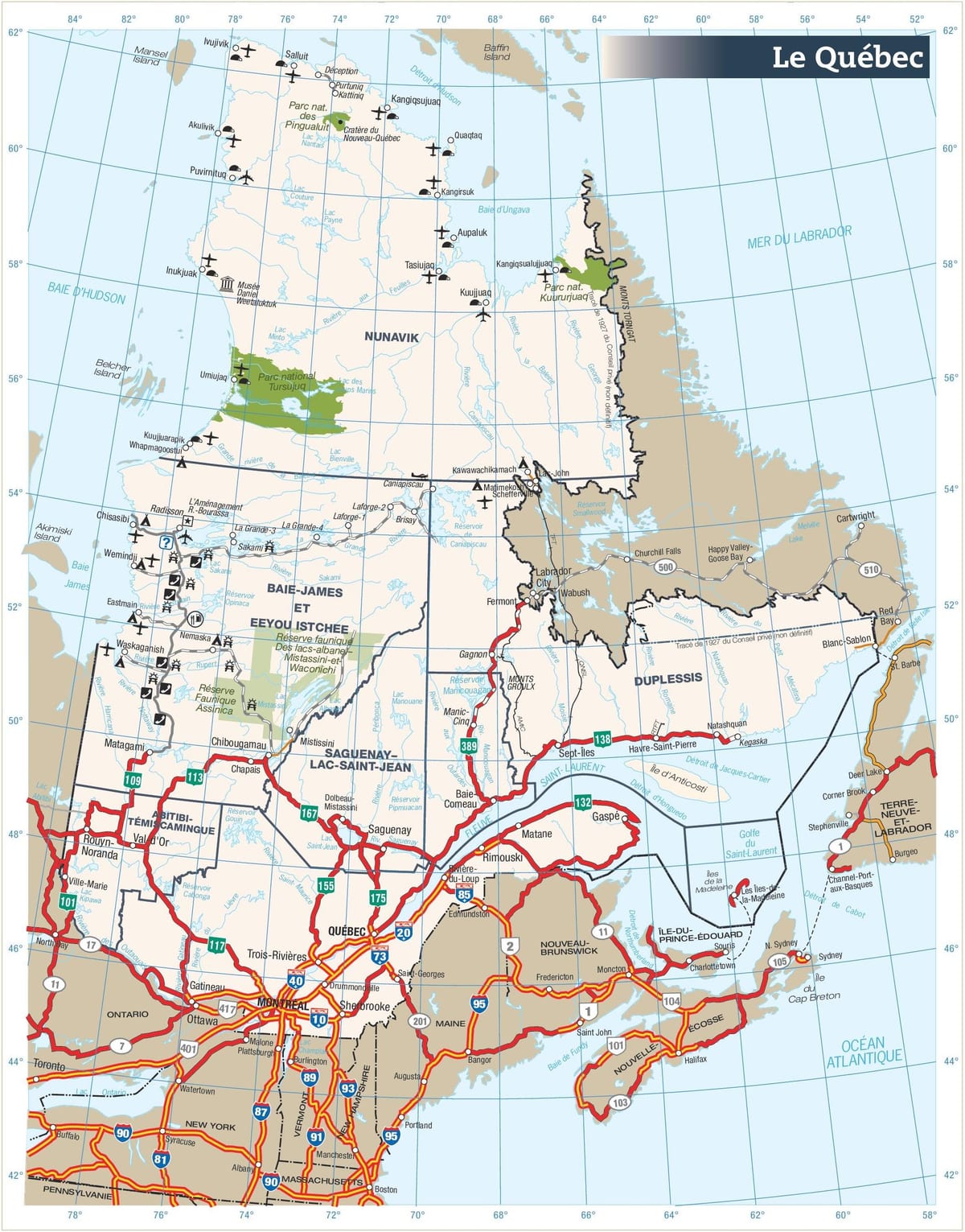 Yol Quebec Kanada haritası